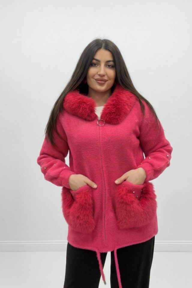 PEMBE ÖNDEN FERMUARLI ANGORA KÜRK Standart