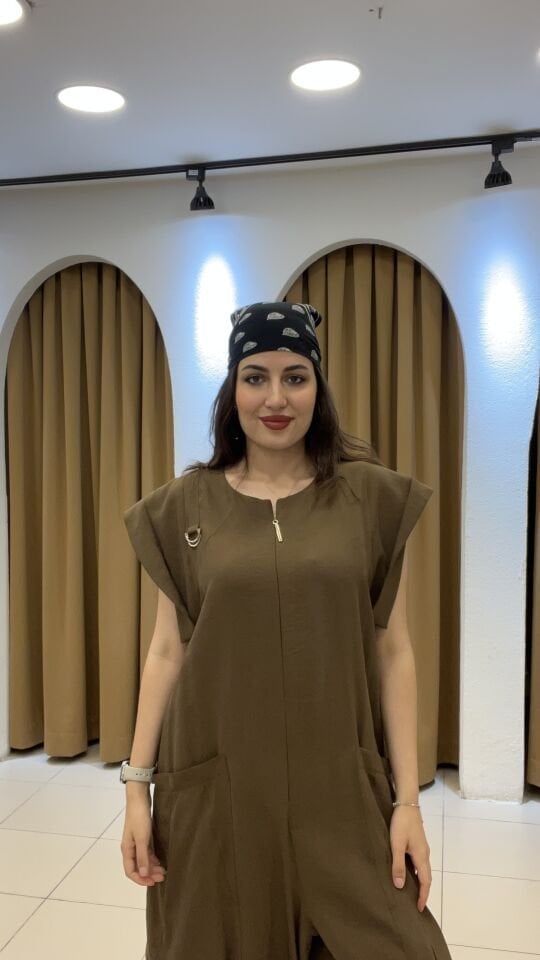 KAHVERENGİ TASARIM ÖNDEN FERMUARLI CEPLİ TULUM