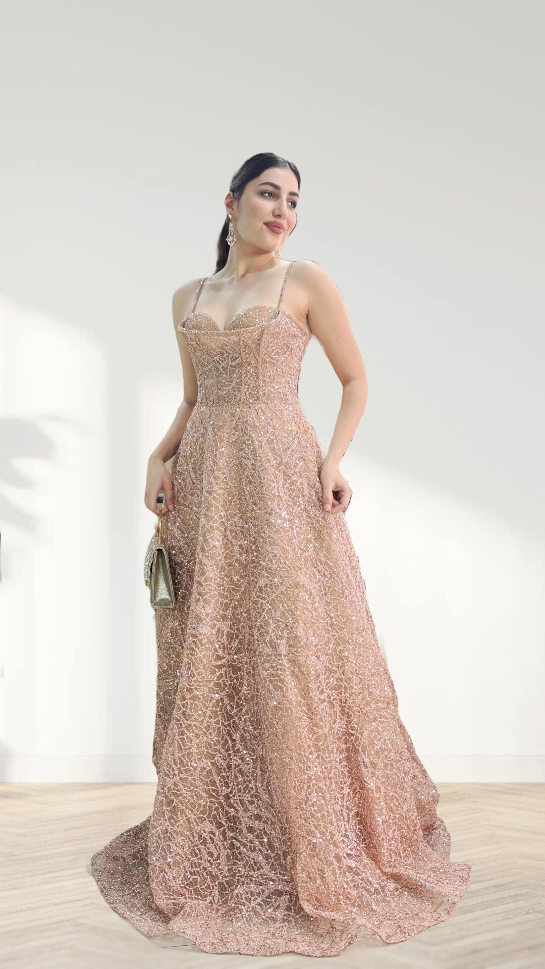 GÜL KURUSU IŞILTILI PRENSES MODEL ABİYE ELBİSE