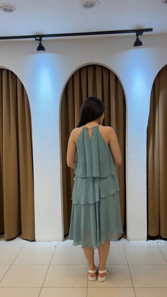 MİNT YEŞİLİ MiDİ BOY ELBİSE