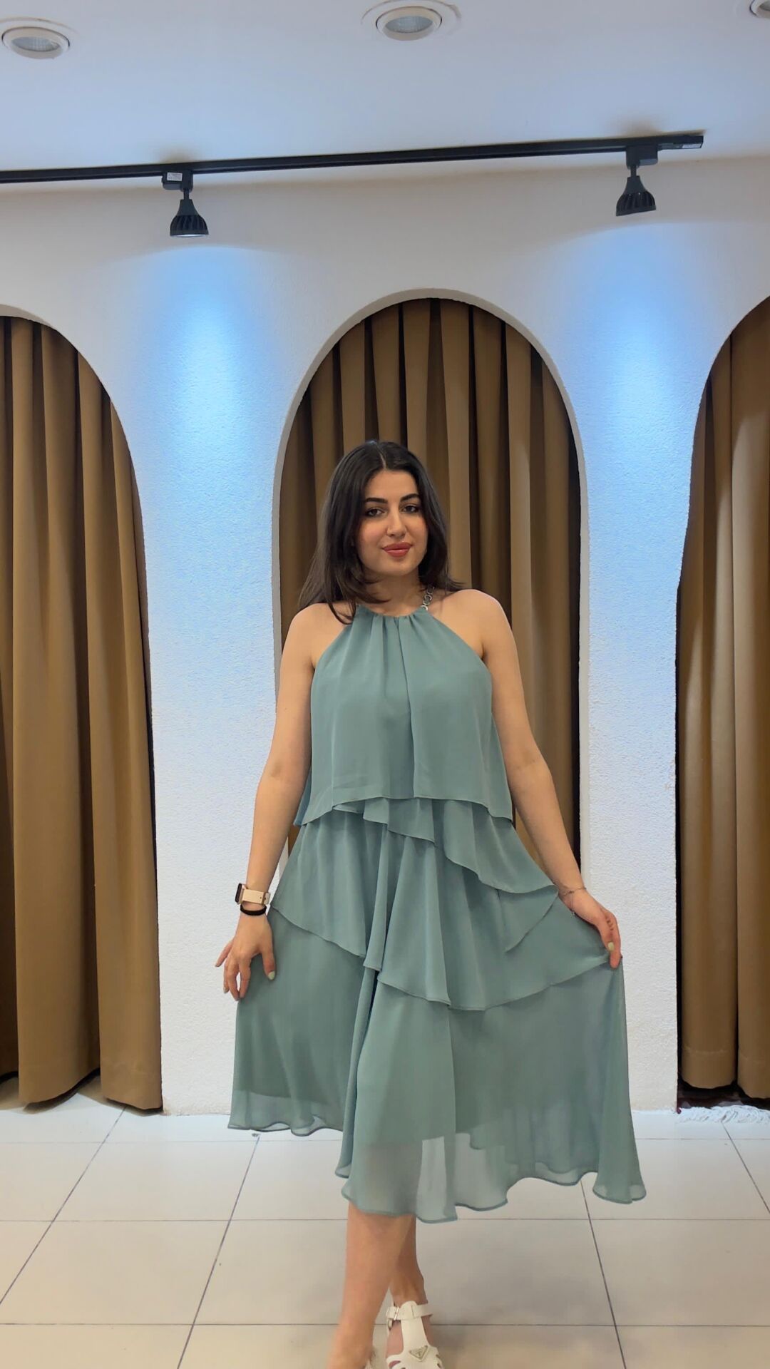 MİNT YEŞİLİ MiDİ BOY ELBİSE