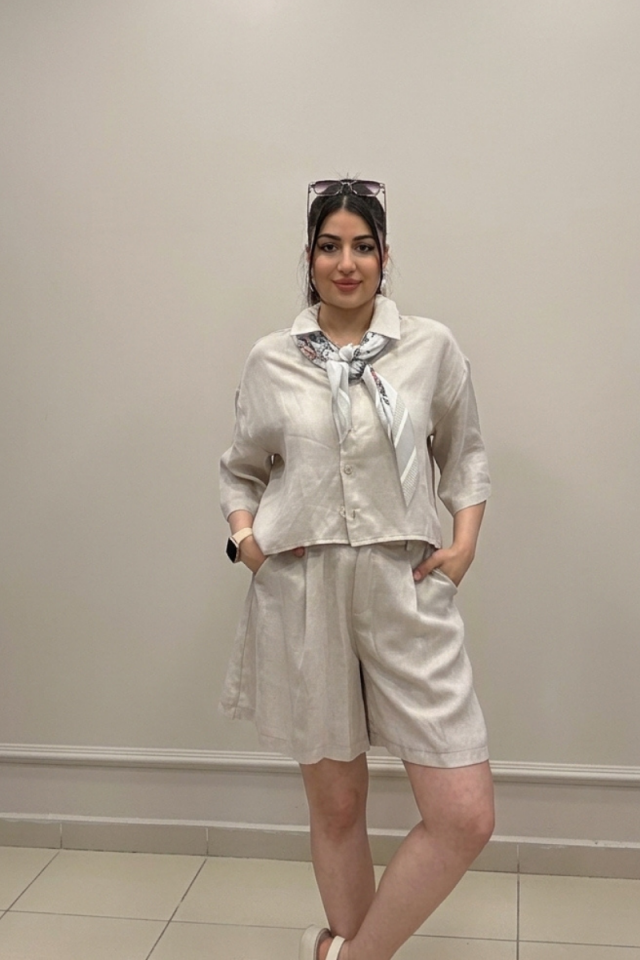 Taş rengi  Premium bol paça şalaş şort 36