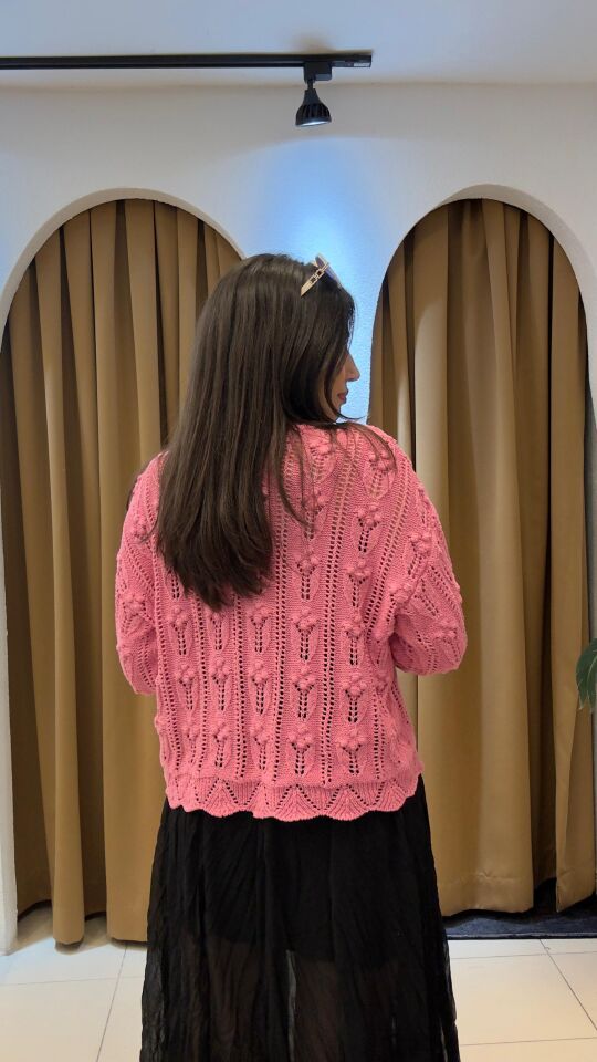 PEMBE PONPON DESENLİ KAZAK