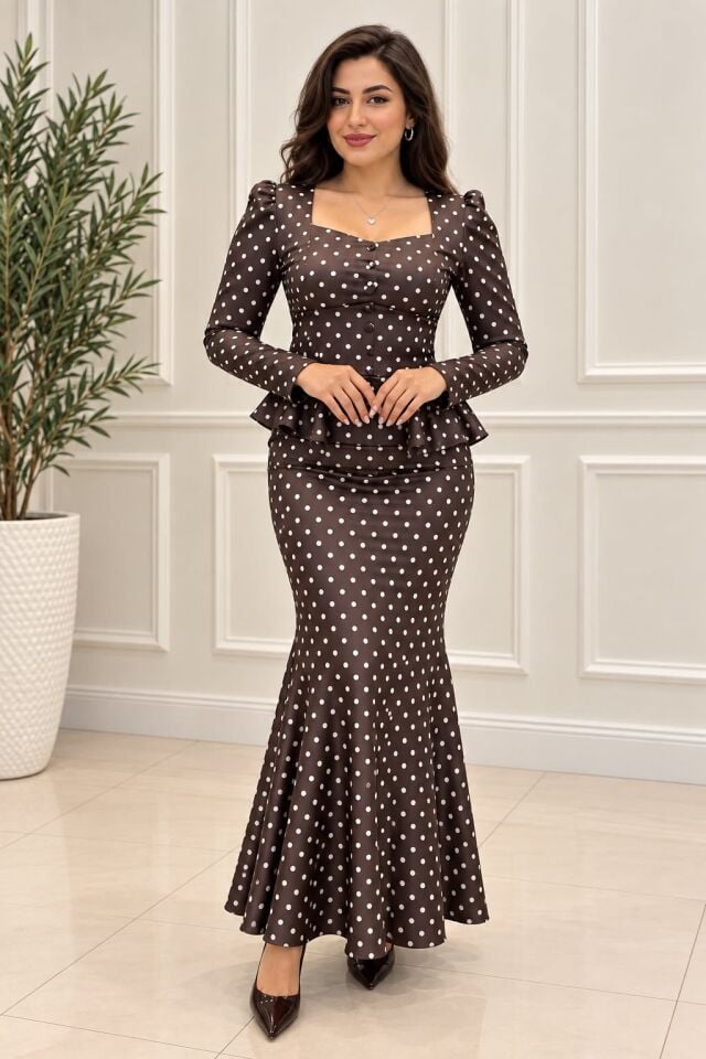 Puantiyeli Peplum Detaylı Çan Etek L