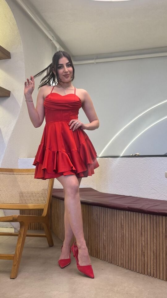 KIRMIZI MİNİ ELBİSE