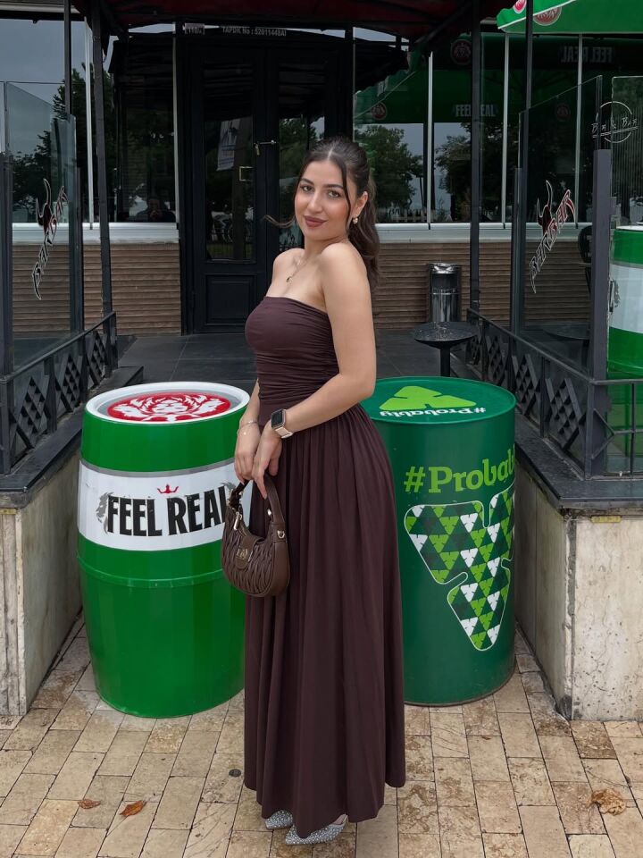 KAHVERENGİ BUZİ  PENYE KUMAŞ ELBİSE