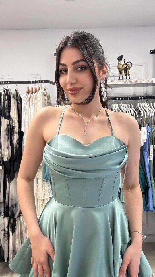 MİNT YEŞİLİ MİNİ ELBİSE