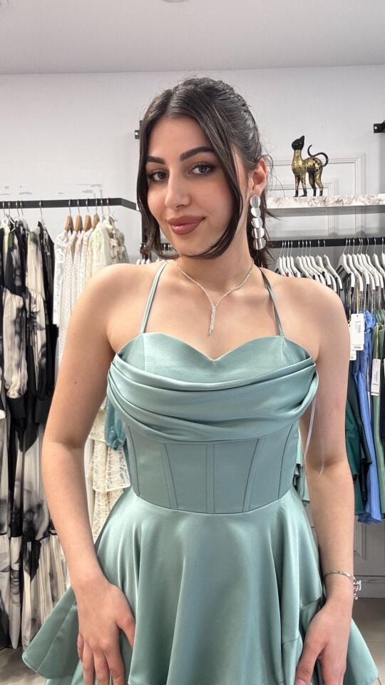 MİNT YEŞİLİ MİNİ ELBİSE 42