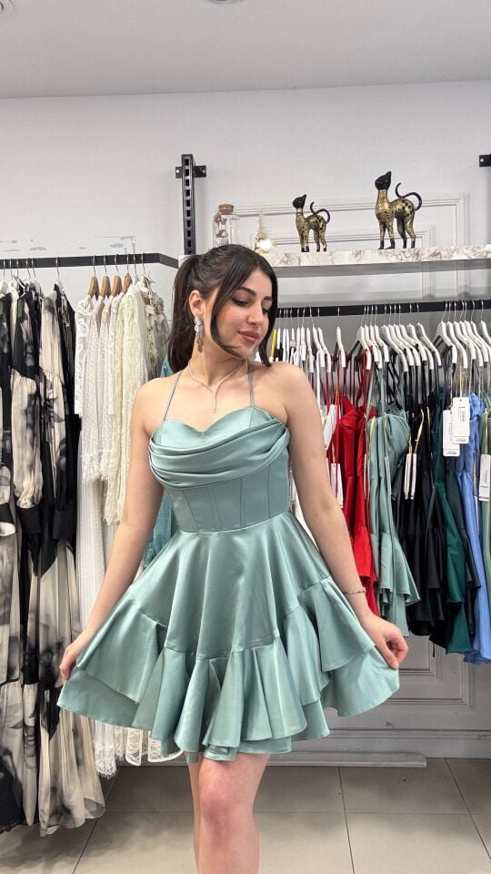 MİNT YEŞİLİ MİNİ ELBİSE