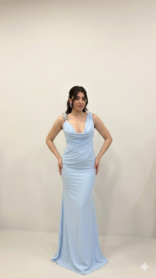 BEBE MAVİSİ SIRT DETAYLI DEGAJE YAKA ABİYE BEBE MAVİSİ  - 40