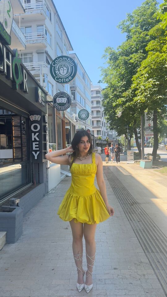 SARI BALON ETEK ELBİSE SARI - 44