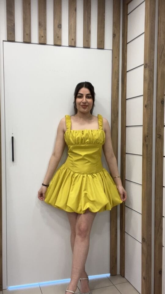 SARI BALON ETEK ELBİSE SARI - 44