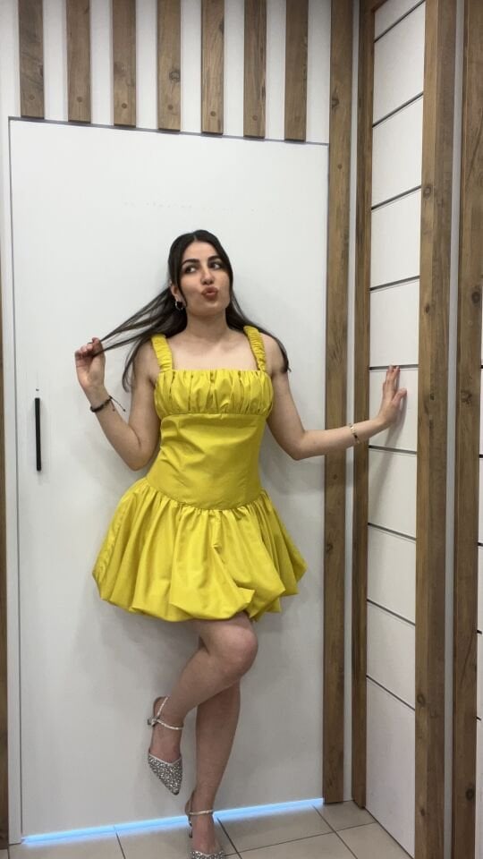 SARI BALON ETEK ELBİSE SARI - 44