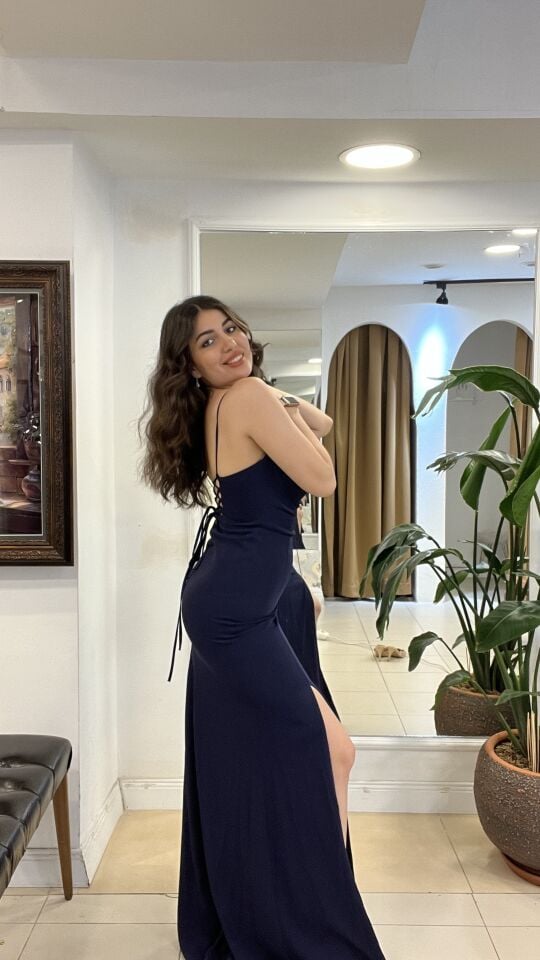 LACİVERT YIRTMAÇLI ABİYE