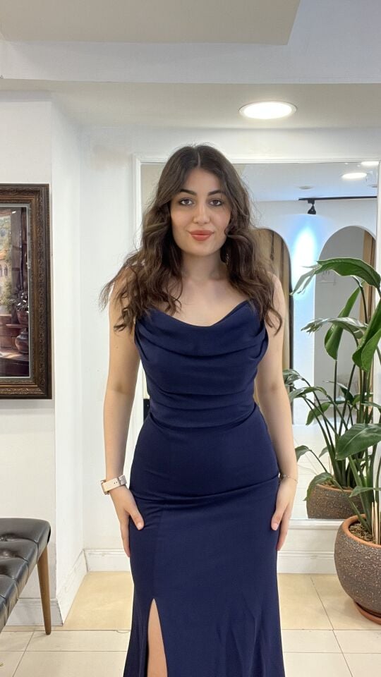 LACİVERT YIRTMAÇLI ABİYE