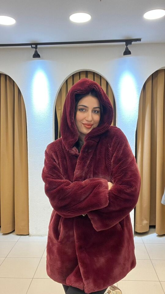 BORDO ÇITÇITLI KAPİŞONLU KÜRK S