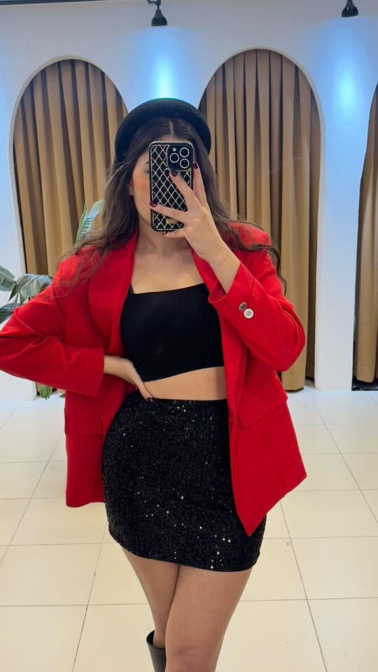 SİYAH PAYETLİ MİNİ ETEK S  - siyah