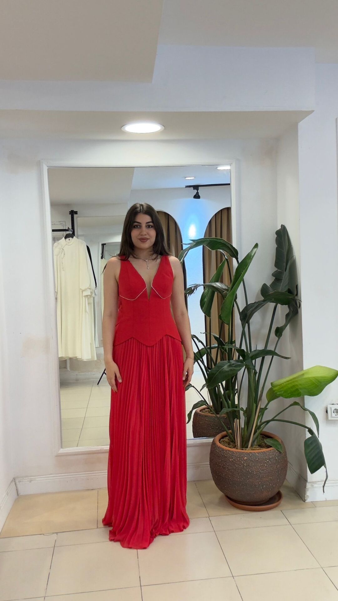 KIRMIZI YAKASI TAŞ ŞERİTLİ ŞIFON ABİYE