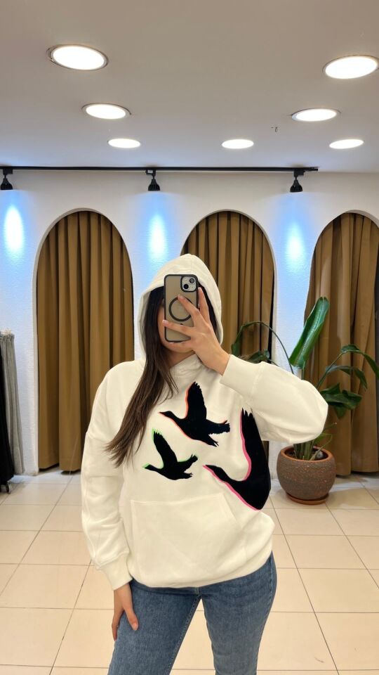 BEYAZ BASKI DETAYLI SWEAT XL