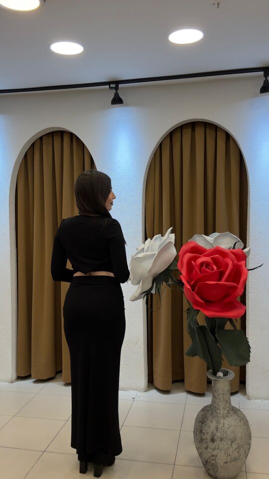 KALEM ETEK TARZINDA  BELİNDE AKSESUAR SİYAH UZUN KOLLU BADİ TAKIM