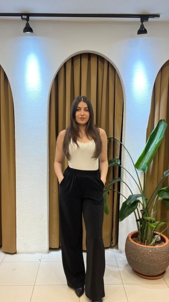 SİYAH YÜKSEK BEL SiMLİ PALAZZO PANTOLON 42