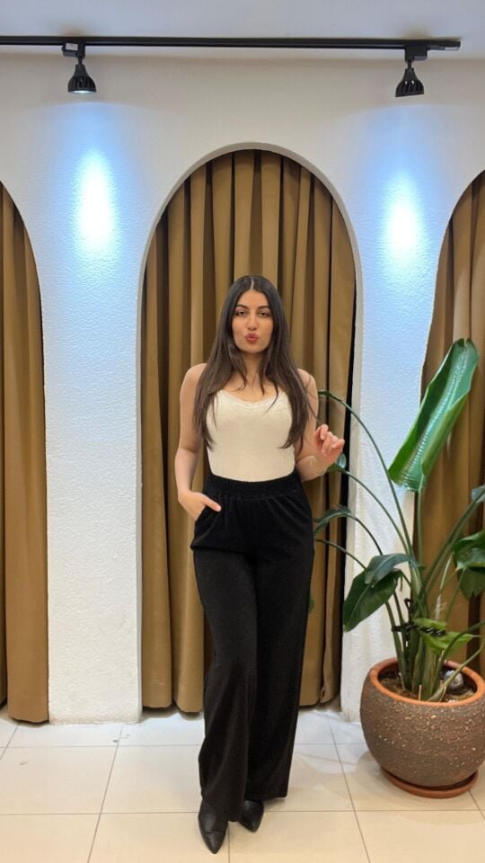 SİYAH YÜKSEK BEL SiMLİ PALAZZO PANTOLON 38
