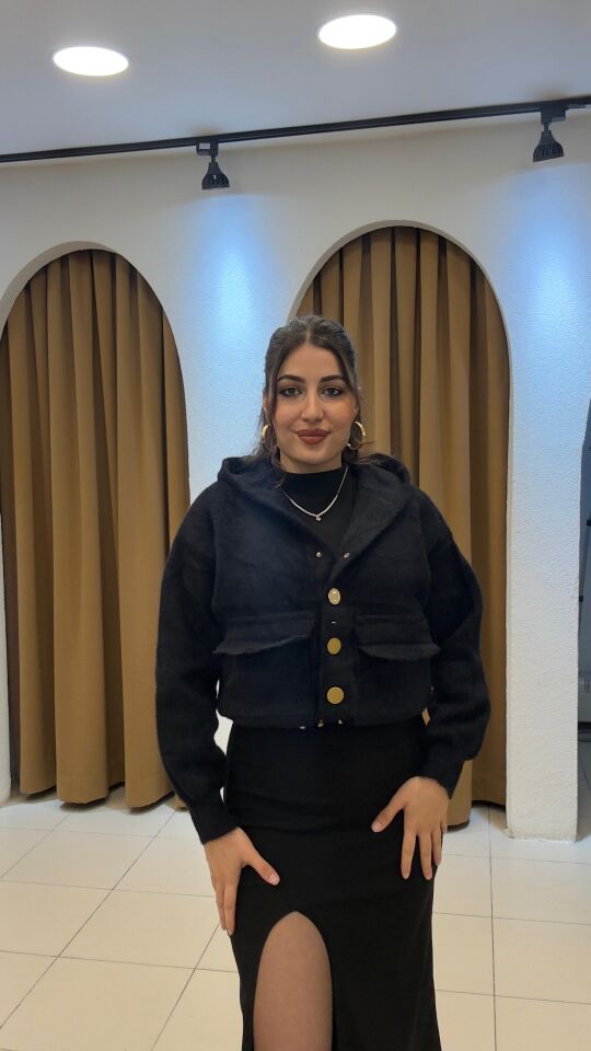 SİYAH KAPİŞONLU ÇITÇIT HIRKA SİYAH - Standart