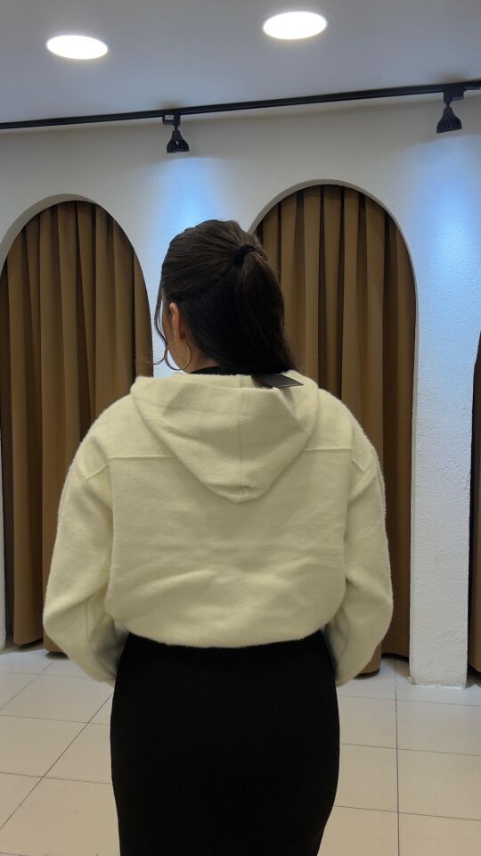 KREM ÇITÇIT KAPİŞONLU HIRKA