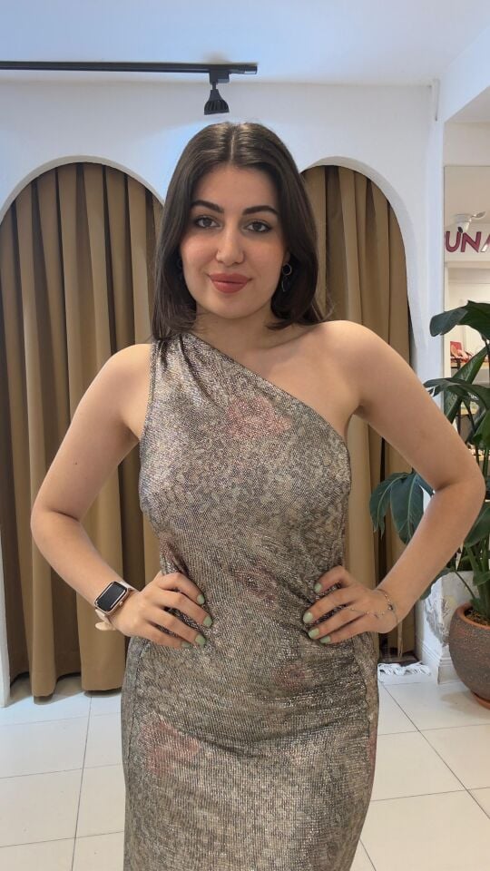 VİZON UZUN LİKRALI HOLOGRAM ELBİSE