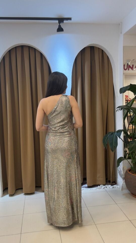 VİZON UZUN LİKRALI HOLOGRAM ELBİSE