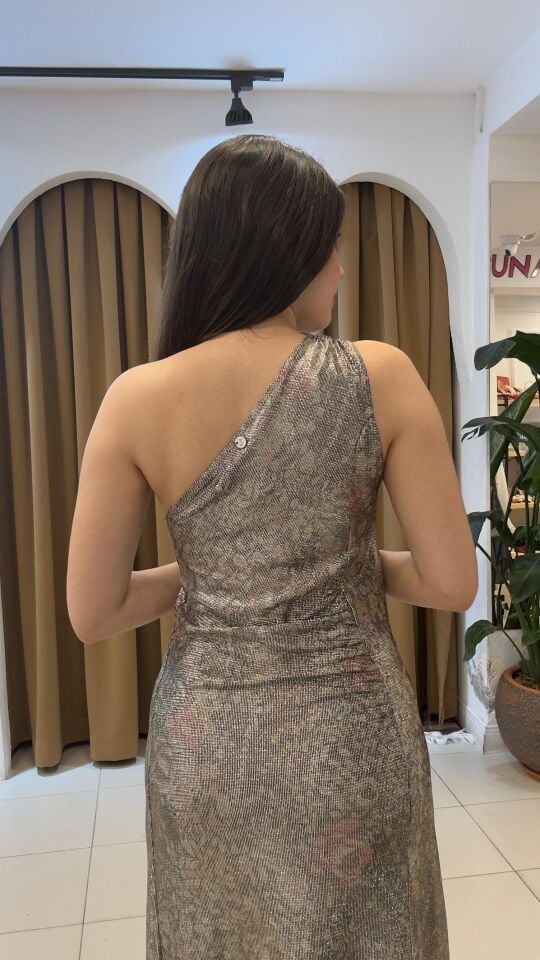 VİZON UZUN LİKRALI HOLOGRAM ELBİSE