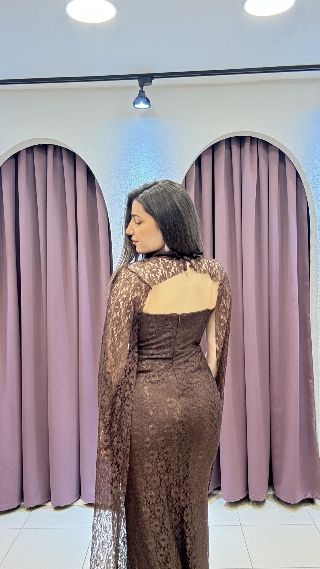 PELERİN DETAYLI GÜPÜR DANTEL GECE ELBİSESİ 44 - BEYAZ