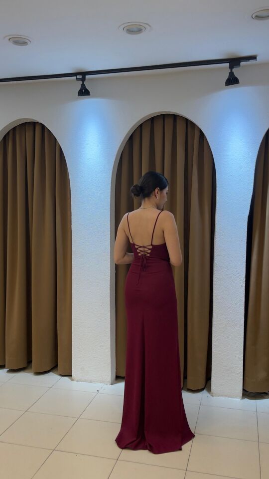 BORDO İP ASKILI UZUN ABİYE