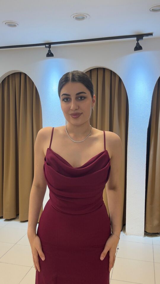 BORDO İP ASKILI UZUN ABİYE