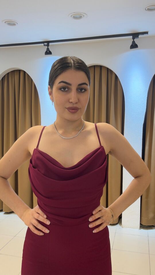 BORDO İP ASKILI UZUN ABİYE