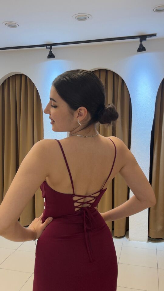 BORDO İP ASKILI UZUN ABİYE