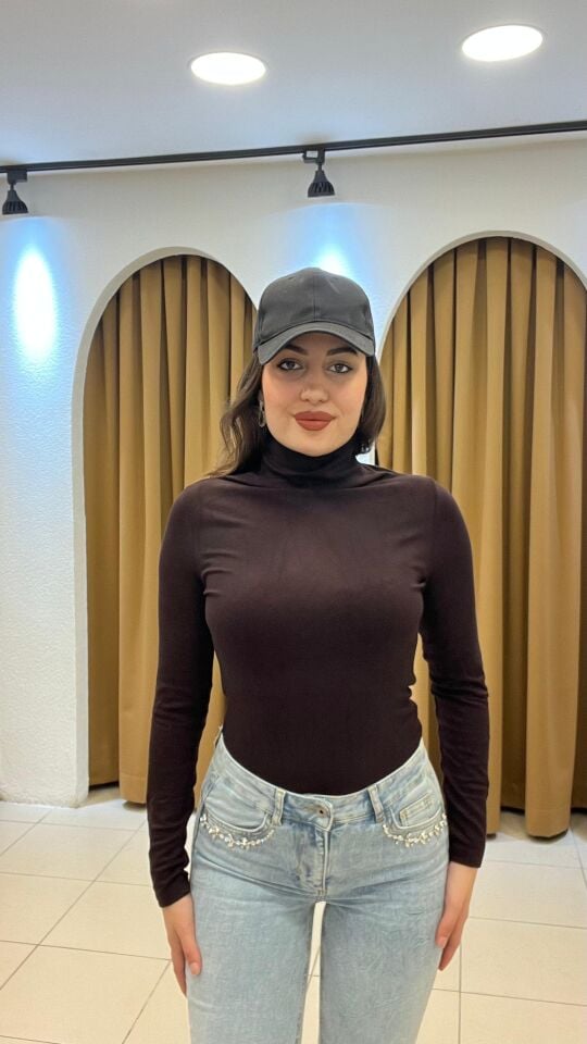 KAHVERENGİ BALIKÇI YAKA UZUN KOLLU BADİ