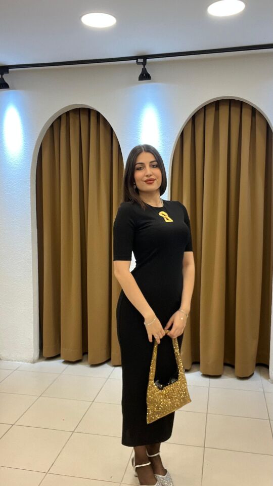 SİYAH KISA KOLLU KALEM ELBİSE