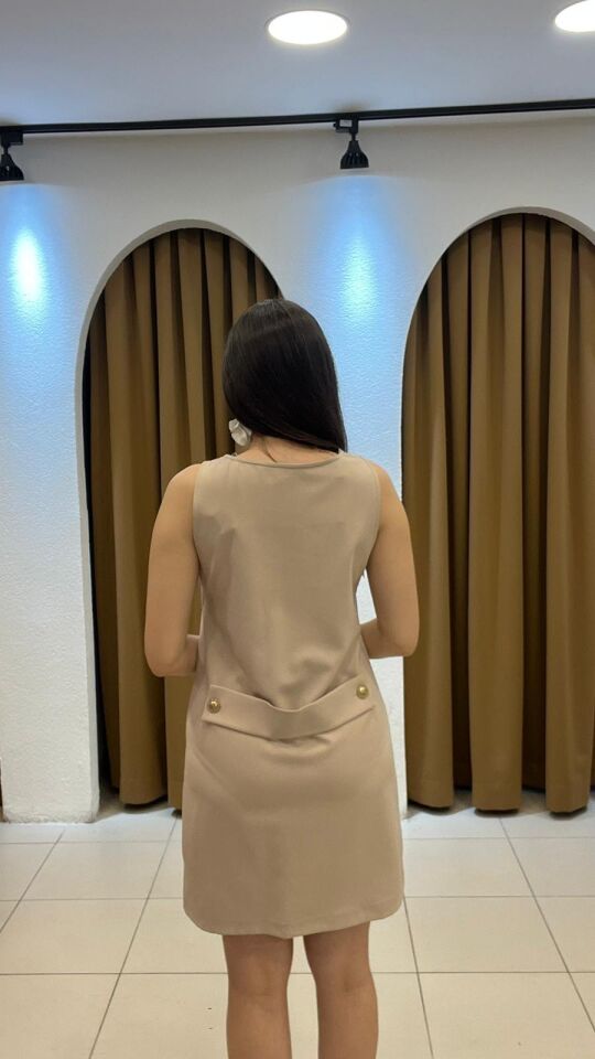 BEJ KALIN ASKILI MİNİ ELBİSE