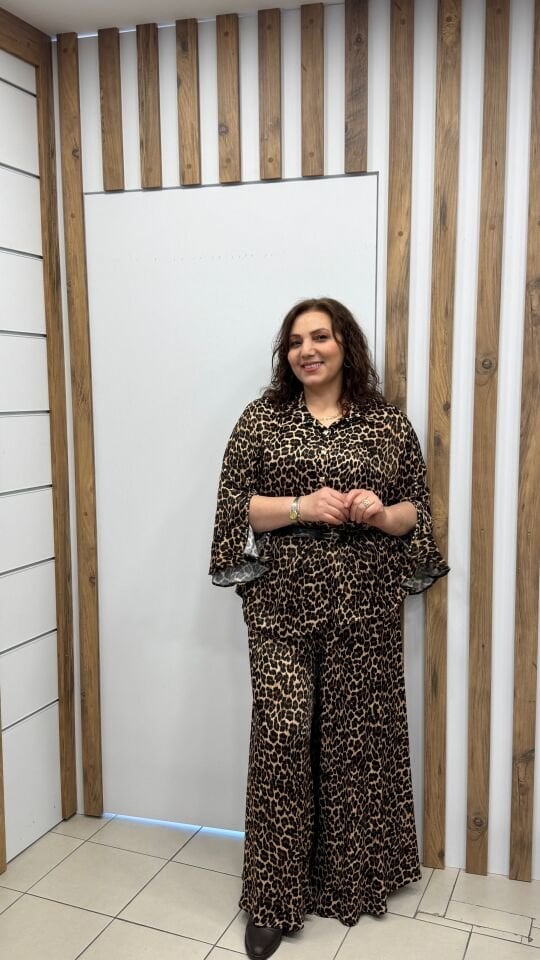 Beli lastikli leopar desenli salaş pantolon 52