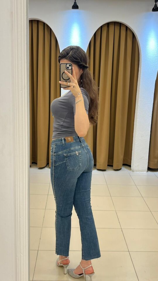 MAVİ TAŞ ŞERİTLİ YÜKSEK BEL PANTOLON