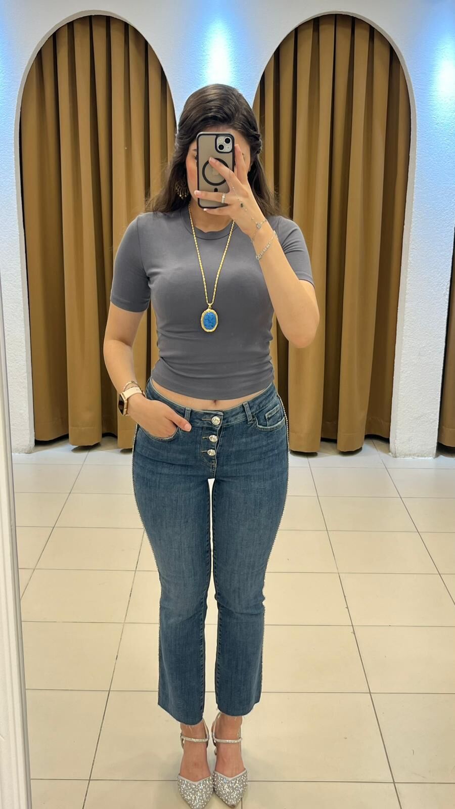 MAVİ TAŞ ŞERİTLİ YÜKSEK BEL PANTOLON