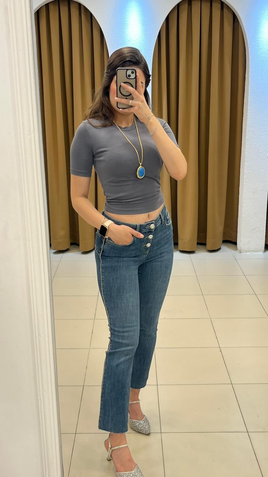 MAVİ TAŞ ŞERİTLİ YÜKSEK BEL PANTOLON