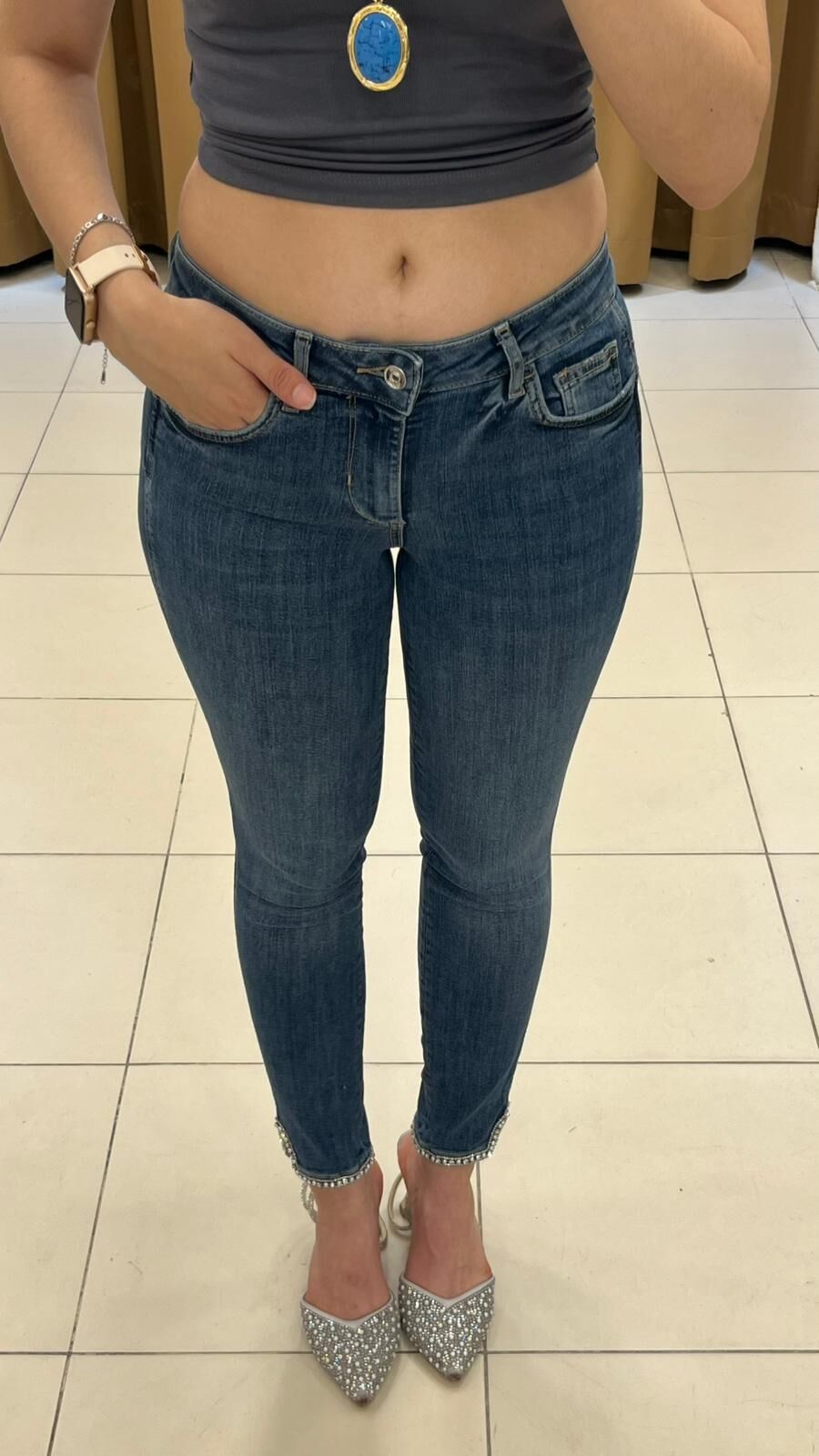 MAVİ IŞILTILI PAÇALI SKİNNY JEAN PANTOLON