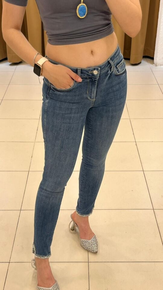 MAVİ IŞILTILI PAÇALI SKİNNY JEAN PANTOLON