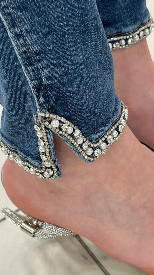 MAVİ IŞILTILI PAÇALI SKİNNY JEAN PANTOLON