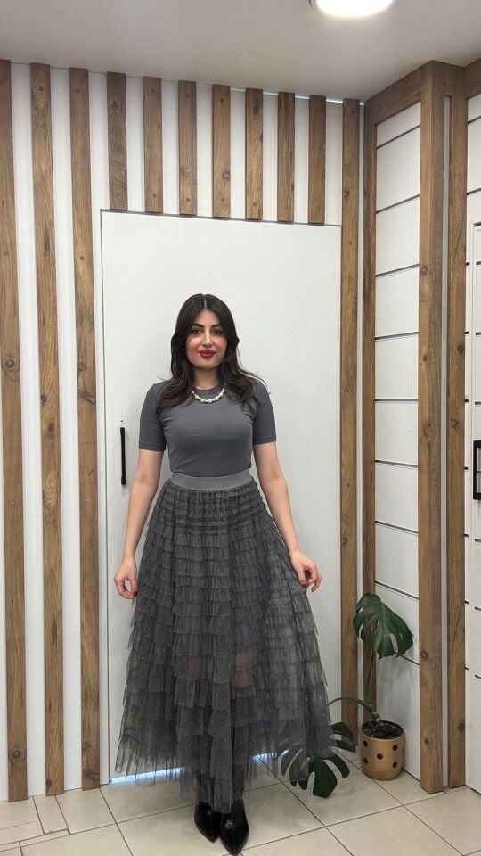 İTHAL GRİ FIRFIRLI KAT KAT ETEK Standart