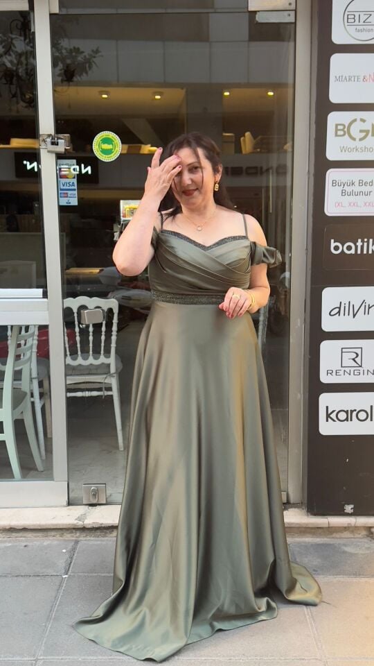 KÜF YEŞiLİ SATEN DRAPELİ ABİYE