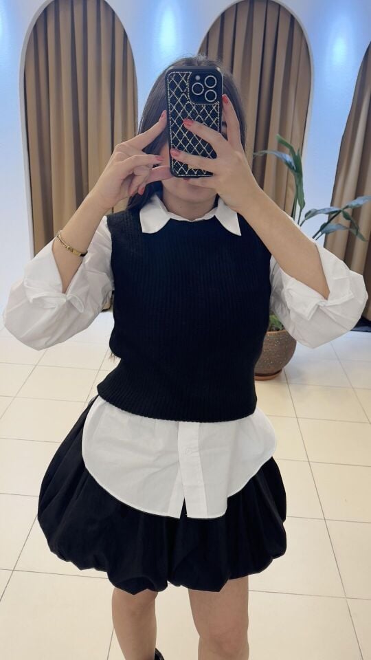 SİYAH MİNİ YELEK L - Siyah