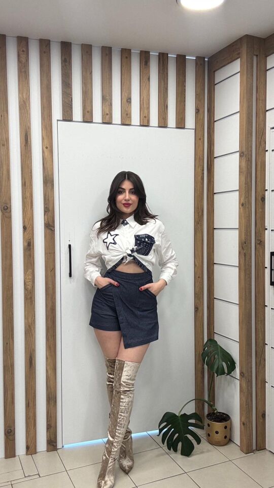 LACİVERT ASİMETRİK KESİM KOT ETEK M
